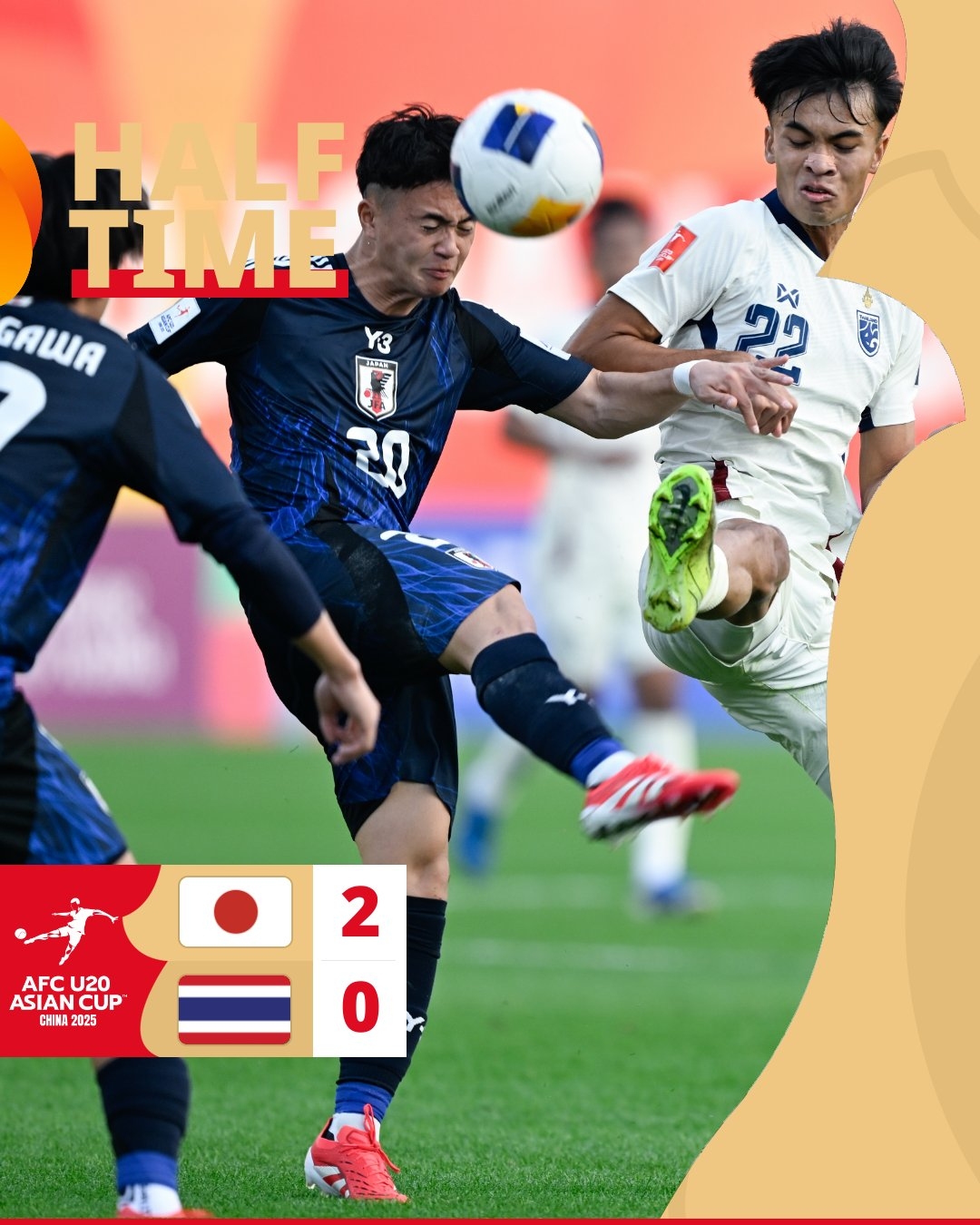  半場-日本U20 2-0領(lǐng)先泰國U20，石井久繼破門+中柱 泰國0射正