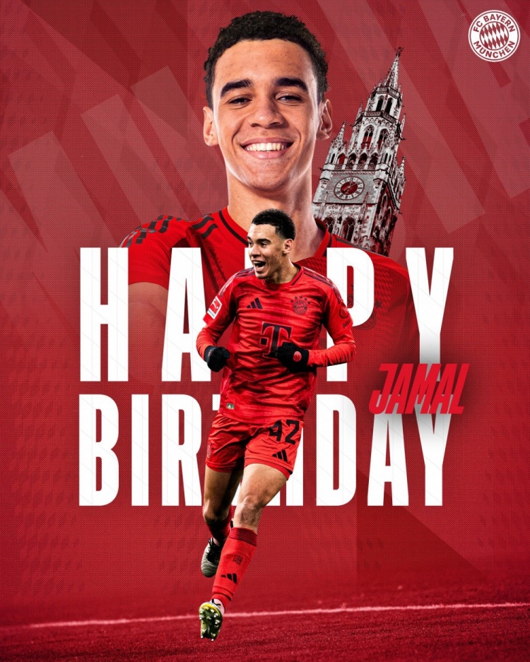 拜仁官方祝穆西亞拉22歲生日快樂，加盟至今出戰(zhàn)196次獲59球38助