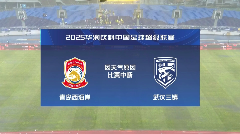  比賽延期！青島西海岸vs武漢三鎮(zhèn)進行至18分鐘，因天氣中斷30分鐘