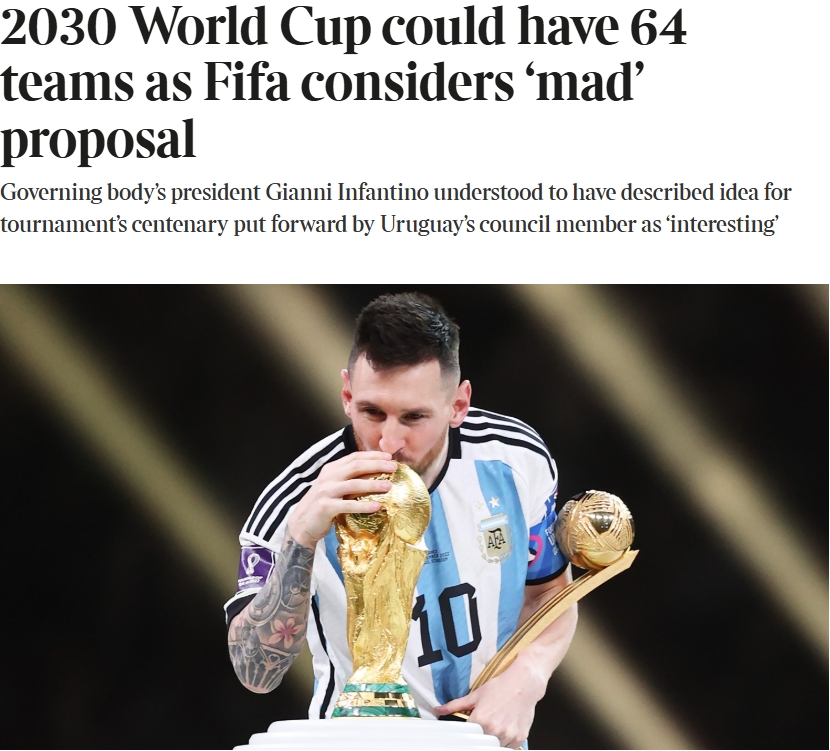  泰晤士：某官員稱2030世界杯擴軍64隊想法完全瘋狂，望盡快否決
