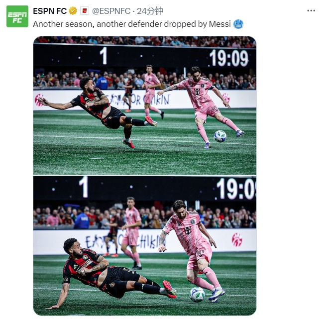  名場面記錄！ESPN曬照：又一個賽季，又一名后衛(wèi)被梅西扣倒