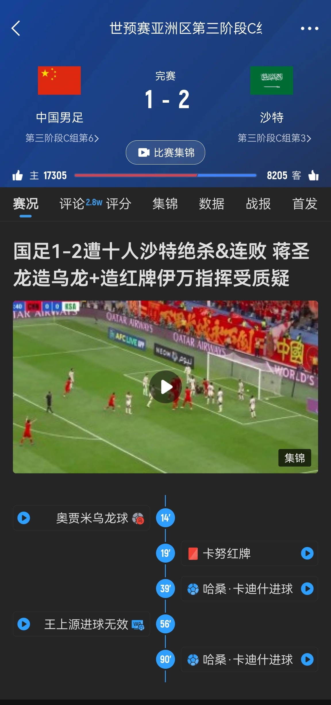  今天什么劇本？首戰(zhàn)沙特也是半場紅牌+蔣光太傷退，最后國足被翻