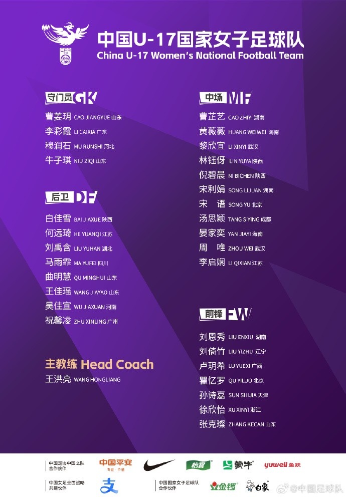  U17女足30人將在蘇州集訓(xùn)備戰(zhàn)世界杯，姜寧、朱挺擔(dān)任訓(xùn)練員